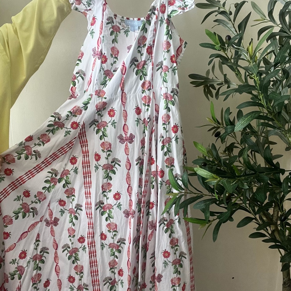 Hill House White Floral Dress with Red and Green Accents - Picture 5 of 6